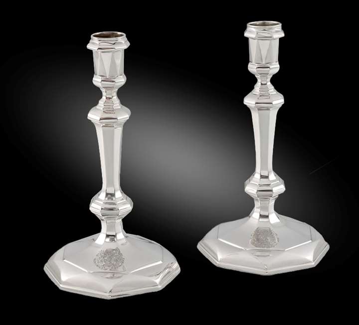 A Pair of George I Silver Candlesticks